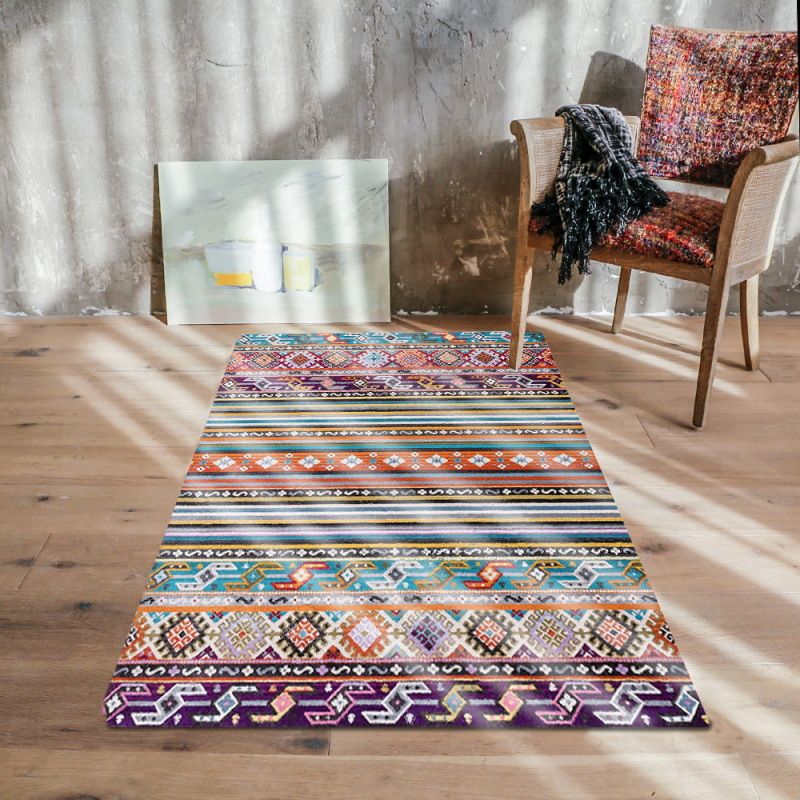 Blue Americana Pattern Carpet Polyester Bohemian Area Rug Anti-Slip Washable Rug for Bedroom