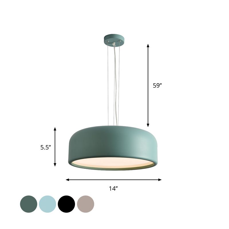 Khaki/Black Drum Shade Ceiling Fixture Macaron Style Metallic 1 Bulb Restaurant Pendant Light Fixture, 14"/19"/23.5" Width