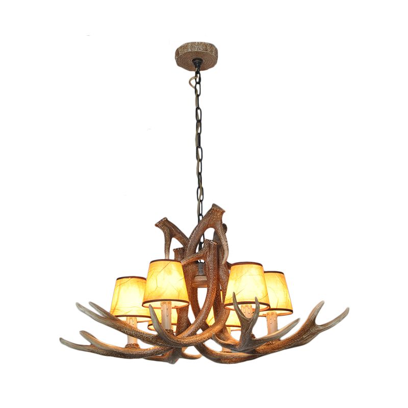 Harzweiß/brauner und gelb Kronleuchter Beleuchtungsgeweih 6 Lichter Traditionelle Anhängerlampe für Esszimmer mit/ohne Schatten