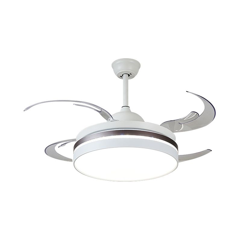 48 "W LED Anhänger Lüfterbeleuchtung Minimalismus Kreis Metall Halbflush Mount Deckenlicht in Weiß für Schlafzimmer, 4 Klingen