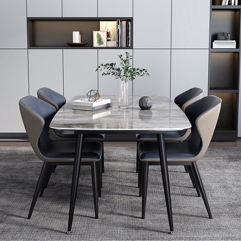 Modern Sintered Stone Table Set of 5/7 with Rectangle Table Dining Set with PU Leather Chairs