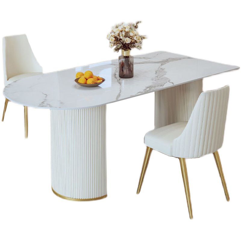 Contemporary Dining Table Sintered Stone Dining Table with Double Pedestal for Dining