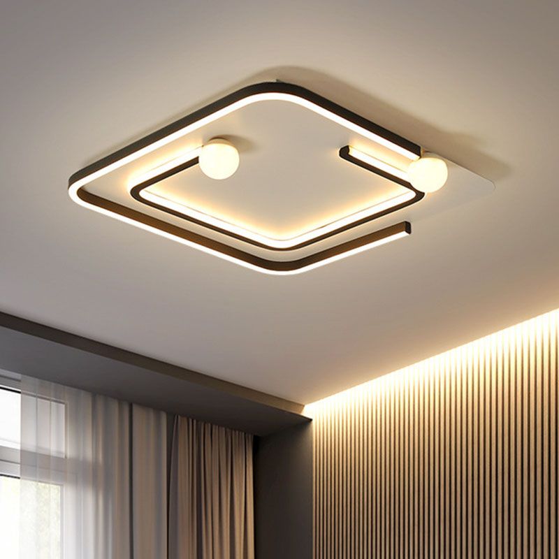 Plafoniera moderna da incasso a LED in metallo con linea geometrica nera per camera da letto