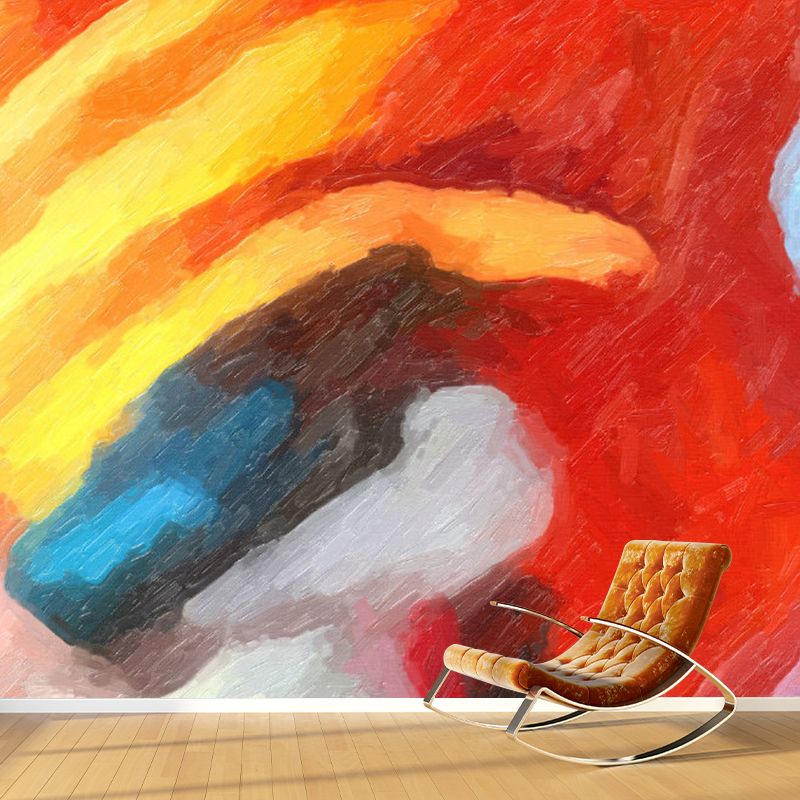 Whole Art Deco Mural Wallpaper Red-Yellow-Blue Oil Drawing Wall Covering, Custom Made