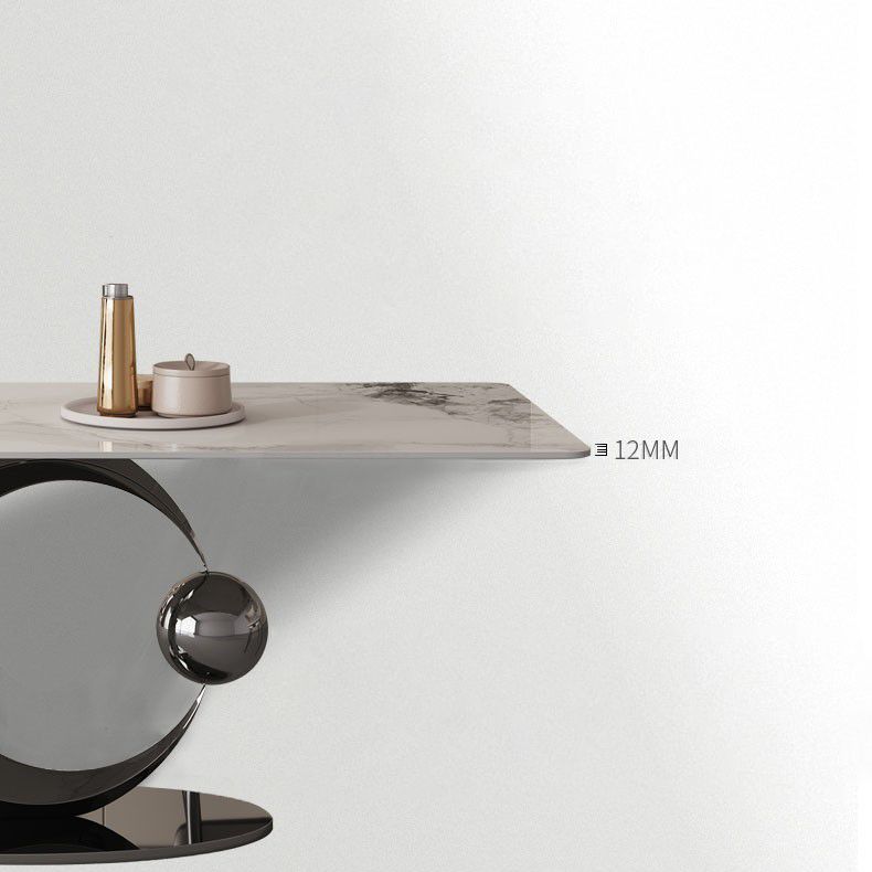 Contemporary Pedestal Dining Table Rectangle Sintered Stone Top Table for Home