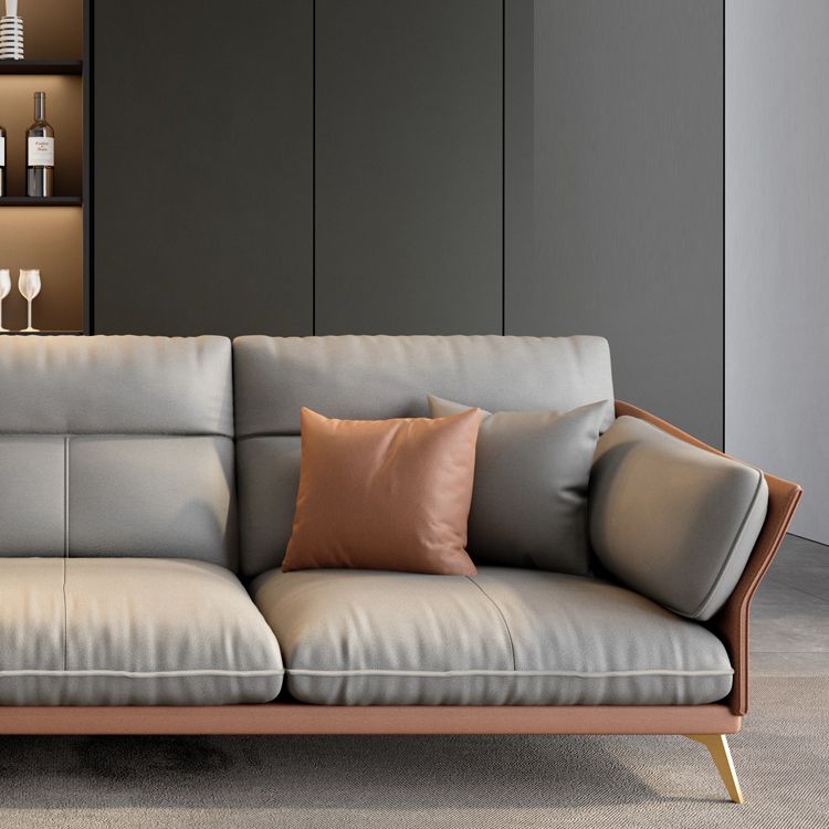 Light-grey Sewn Pillow Back Faux Leather Pillow Top Arm Sofa for Living Room