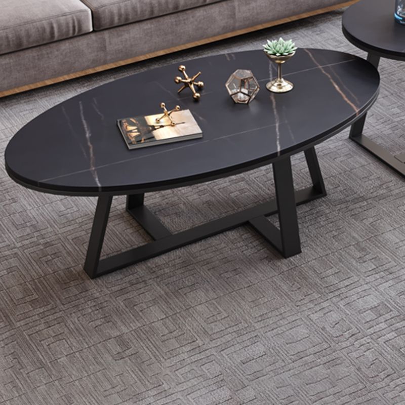 Modern Style Solid Rock SLATE Top White Gold/white/black Gold Oval Coffee Table