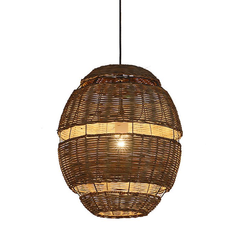 14 "/18" /21.5 "W Bamboo Globe colgante colgante asiático Estilo 1 luz de techo de luz en marrón para restaurante