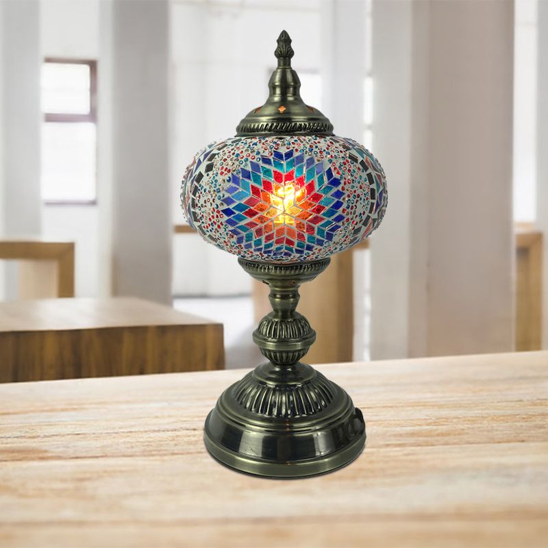 1 hoofdlampje slaapkamer lamp vintage bronzen taakverlichting met bolvormig rood/blauw/multi-kleuren glazen schaduw