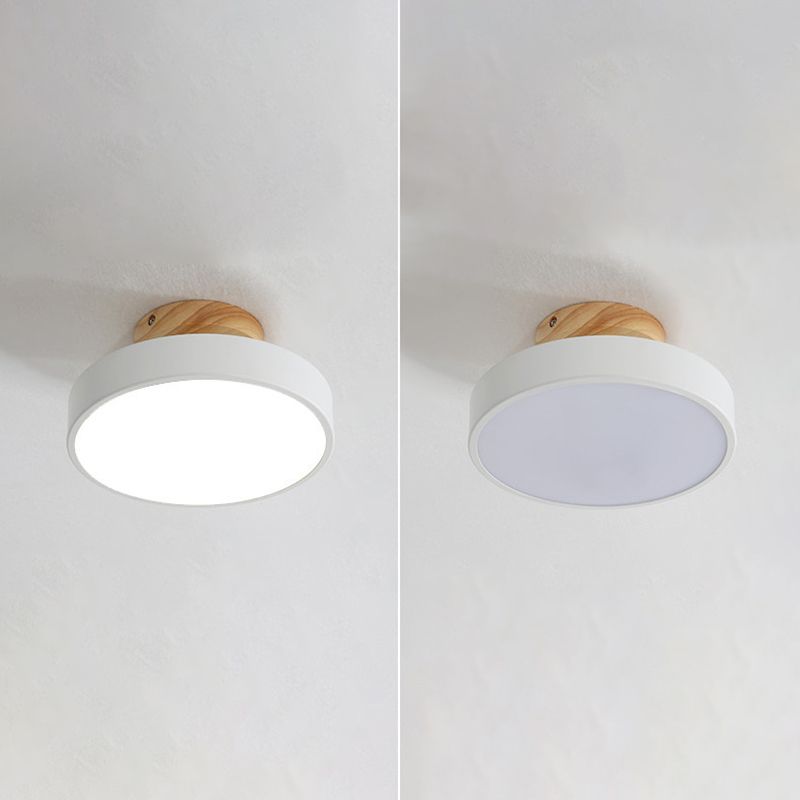 Montaje semi empotrado LED circular de madera en lámpara de techo Macaron acrílica de simplicidad moderna para pasillo