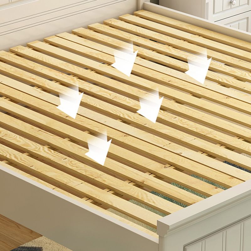 French Country Panel Bed Wood White Bed Frame with Arched Headboard