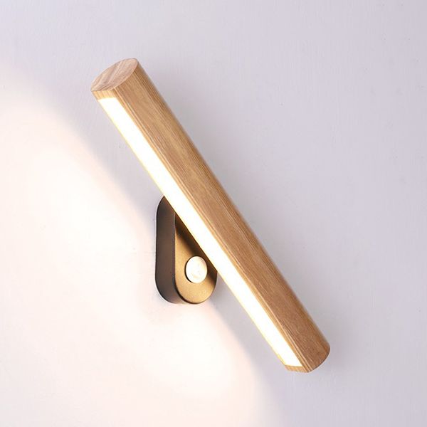 1-Light Cylindrical Wall Sconce Modern Style Wood Wall Mount Light Fixture for Bedroom
