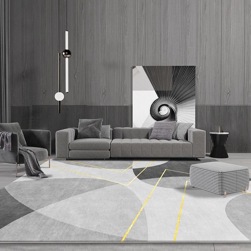 Unique Abstract Rug Blue and Grey Contemporary Rug Polyester Pet Friendly Washable Area Rug for Living Room