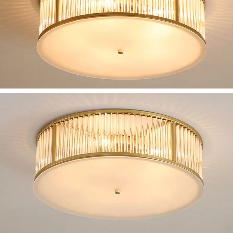 Plafonnier encastré à tambour, plafonnier moderne en cristal pour chambre à coucher, doré