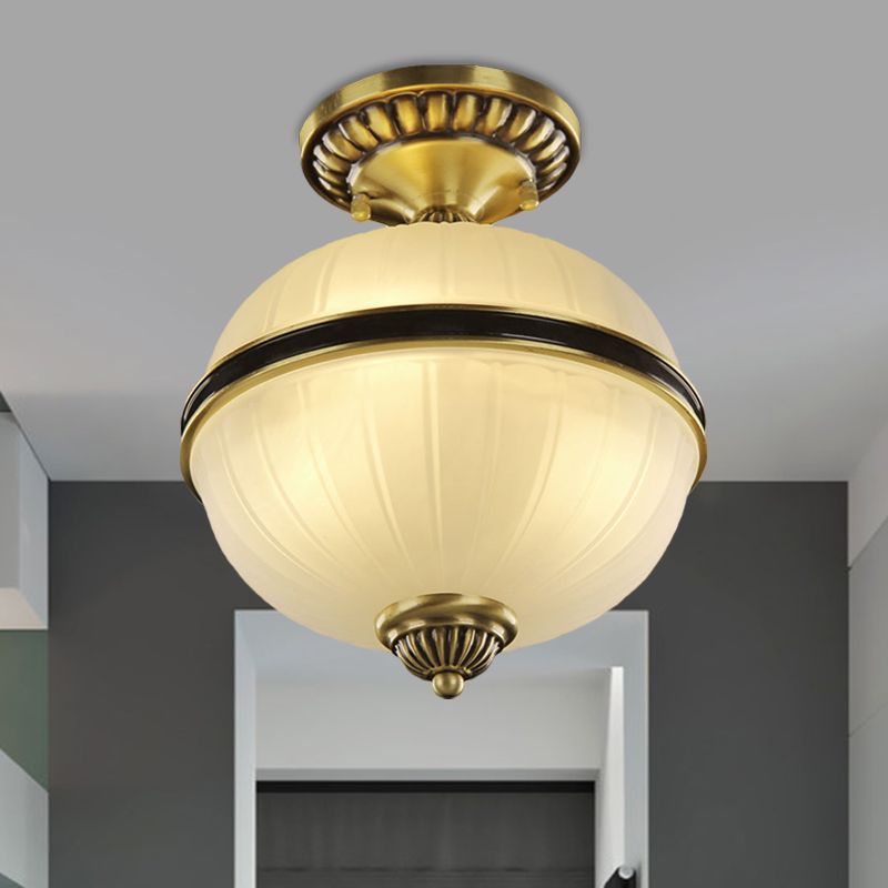 Farmhouse Ellipsoid Semi Flush Light 4/6-Head-Rippen-Opal-Glasdecke in Messing, 10 "/12" breit
