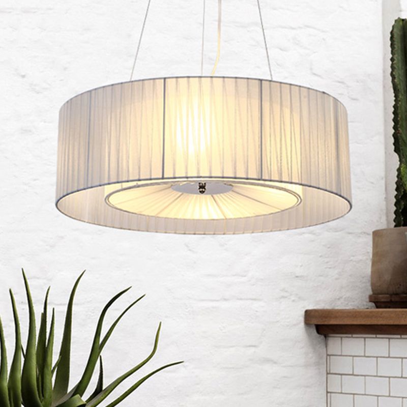 Weiße Trommel Anhänger Beleuchtung nordischer Stoff 3 Lichter Wohnzimmer Kronleuchter, 18 "/21,5" /25.5 "breit