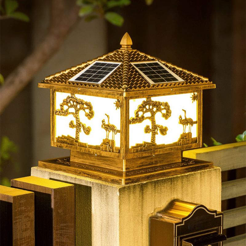 Metal Square Shape Outdoor Light Modern Style 1 Light Solar Pillar Lights