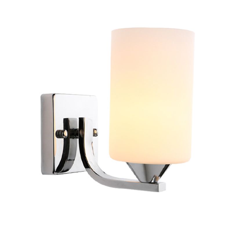 Lámpara de pared de vidrio cilíndrico de leche blanca accesorio de iluminación de estilo de estilo contemporáneo en plata pulida