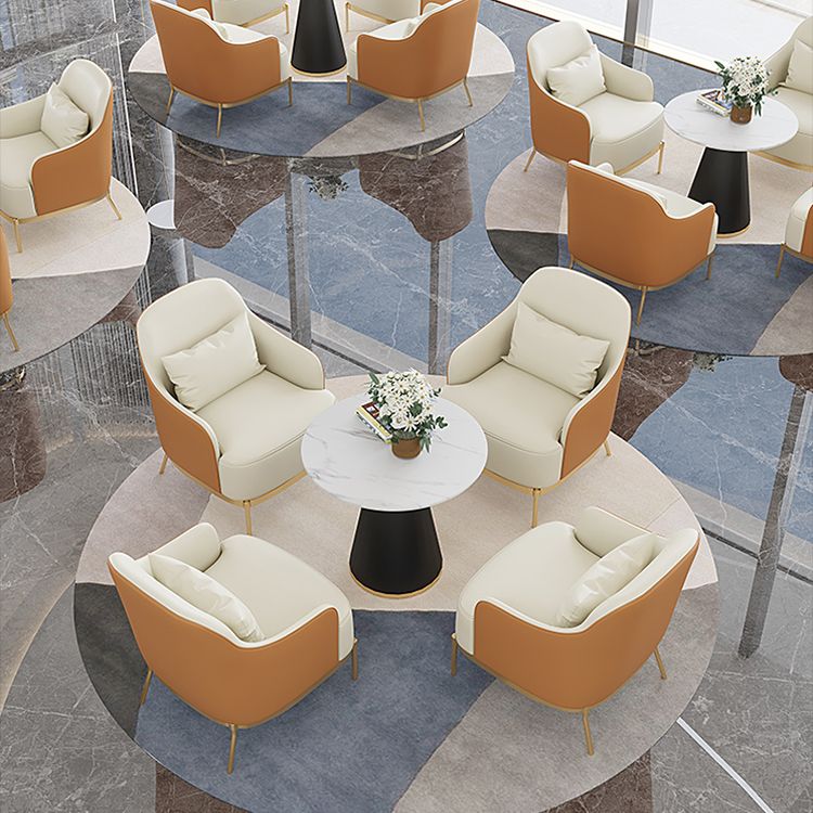 32.67" High Faux Leather Arm Chair Recessed Arms Accent Chair with Basic Four Leg