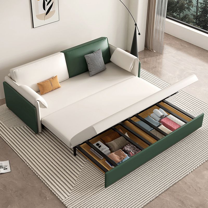 Modern Square Arms Sofa Pillows Included Solid Back Settee with Metal Legs
