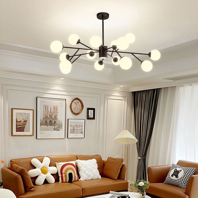 Chandelier MODELLE METAL METAL Multi Light Chandelier Pendant avec verre blanc