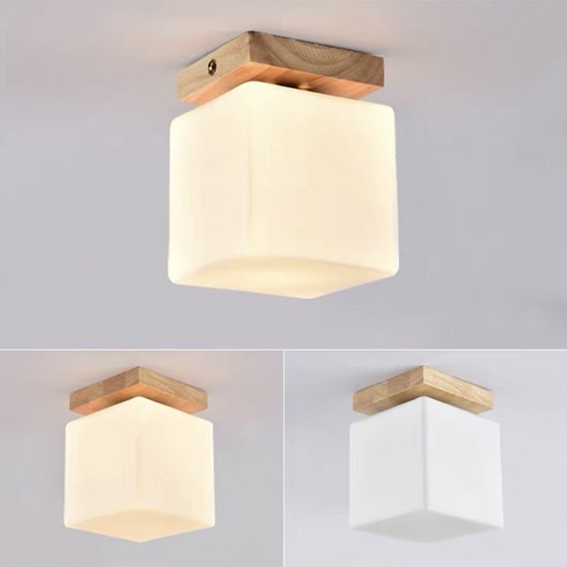 Modern Glass Semi Flush Mount Square Shade Semi Flush for Living Room