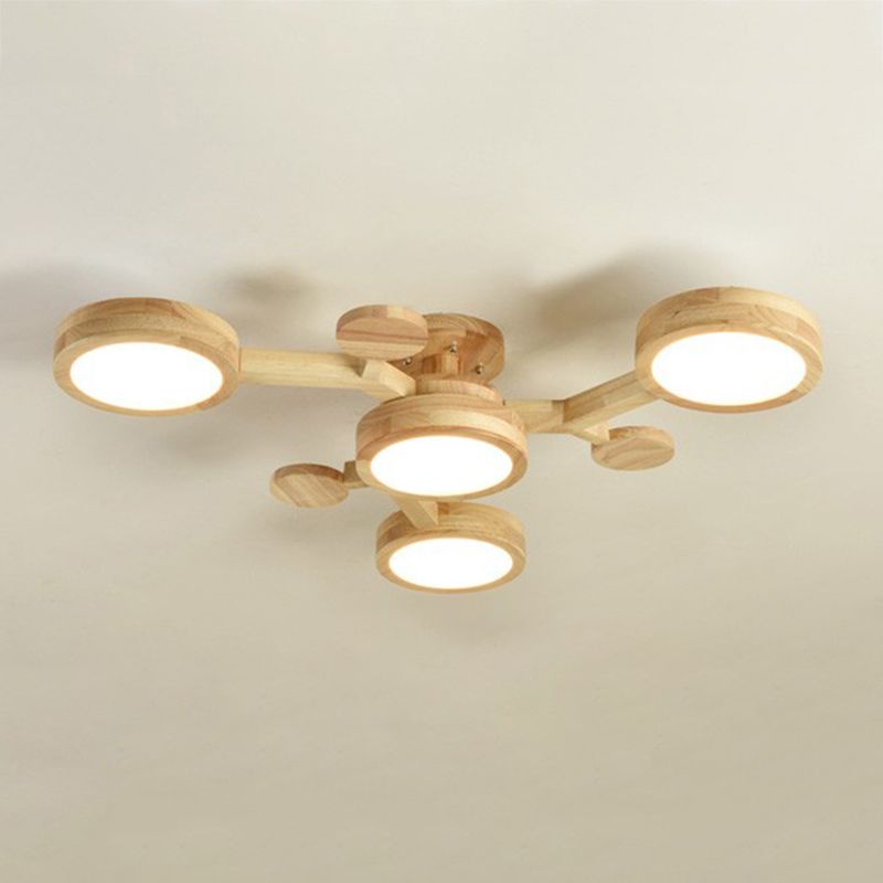 Plafonnier encastré de forme ronde en bois, éclairage encastré moderne multi-lumières en marron