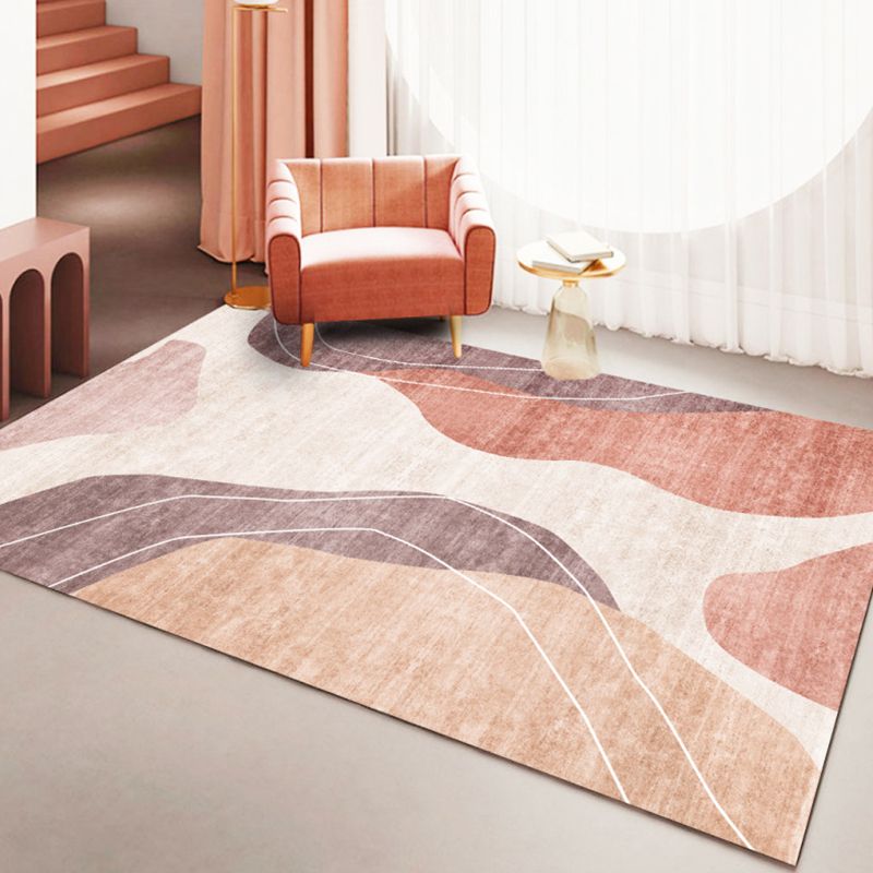 Dark Orange Modern Rug Polyester Color Block Rug Non-Slip Backing Rug for Living Room