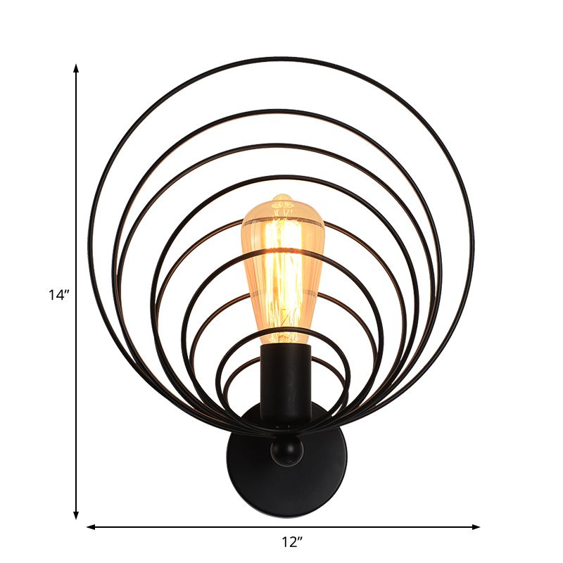 Ring Metal Disconce Lighting Estilo industrial Lámpara de pared de comedor de bombilla individual en negro
