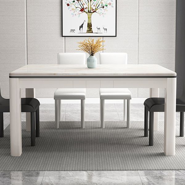Mid-Century Home Marble Dining Table Rectangle Shape Table with 4 Legs Base