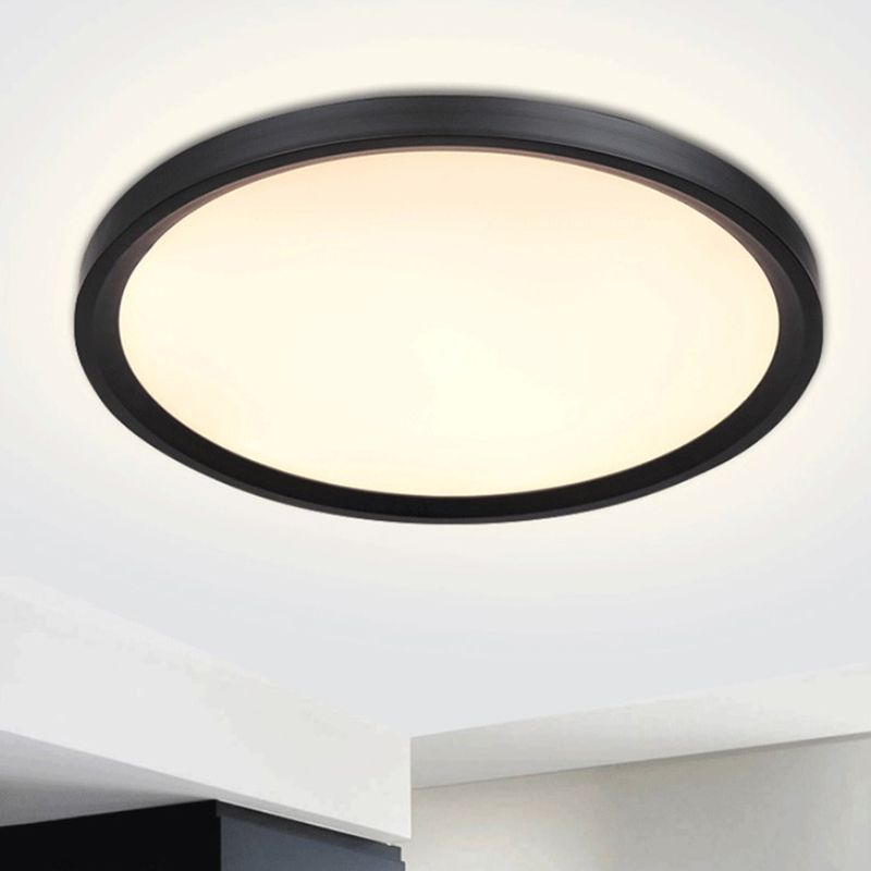 Modernist LED Flush Mount Lighting with Metal Shade White/Black Ring Close to Ceiling Lamp Fixture with Acrylic Diffuser in White/Warm Light, 16"/19.5" Dia