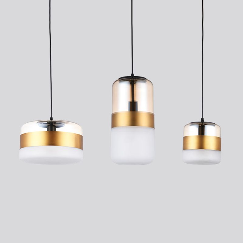 Gold Cylindrical Hanging Ceiling Light Minimalist Style Glass Ceiling Pendant Light