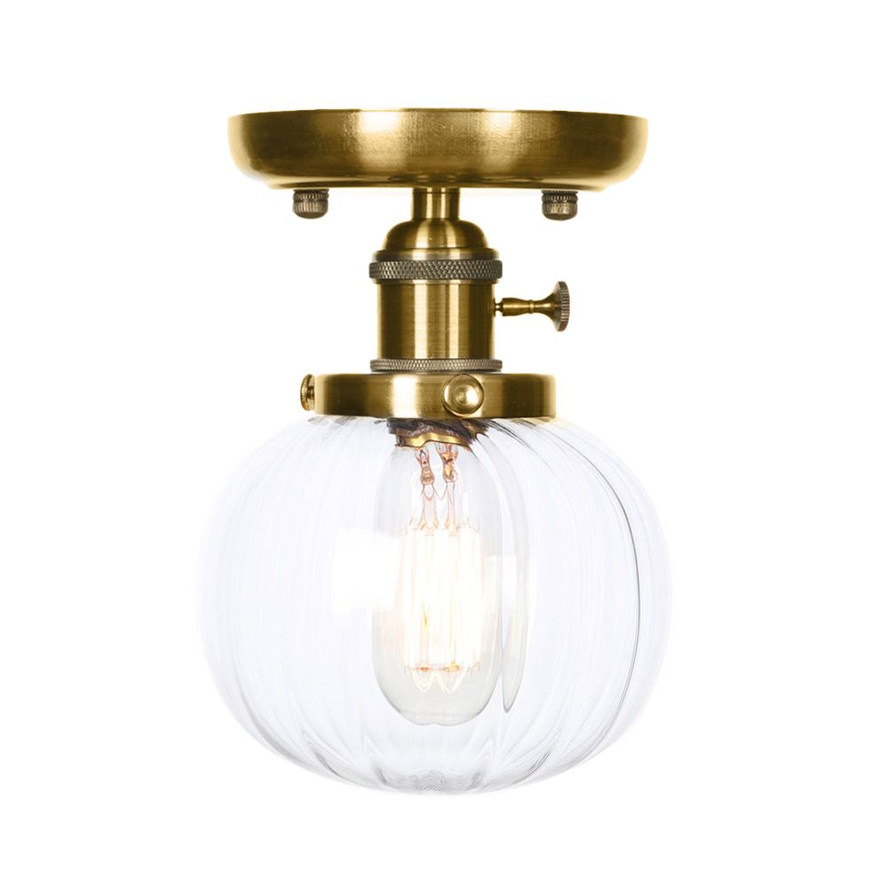 Glonze Globe/Round Semi Flush Light Industrial Clear/Amber 1 Light Sala de estar Cosimento de techo