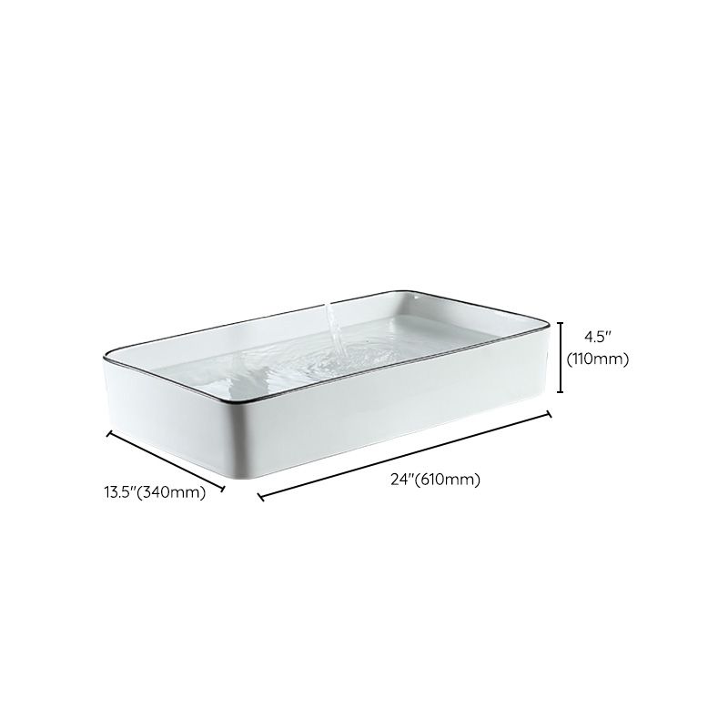 Modern Bathroom Sink Pop-Up Drain Porcelain Rectangular Vessel Sink