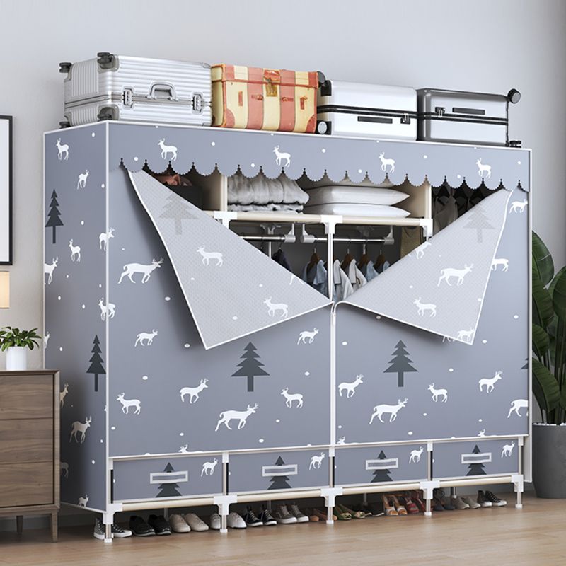 Modern Style Wardrobe Armoire Silver Steel Frame Wardrobe with Drawer