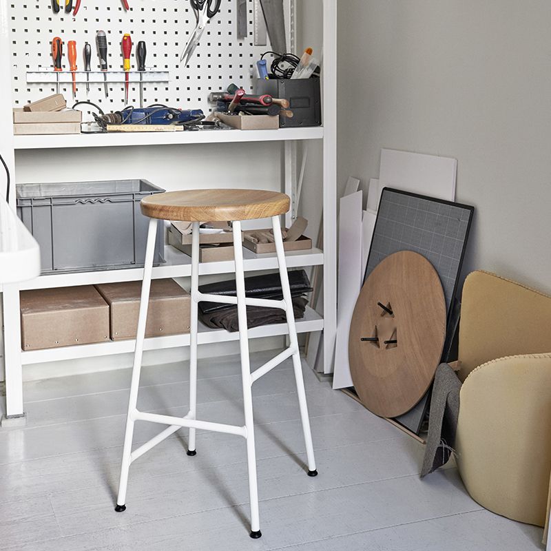 Modern Footrest Backless Barstool Matte Finish Oak Wood Coffee Shop Stool