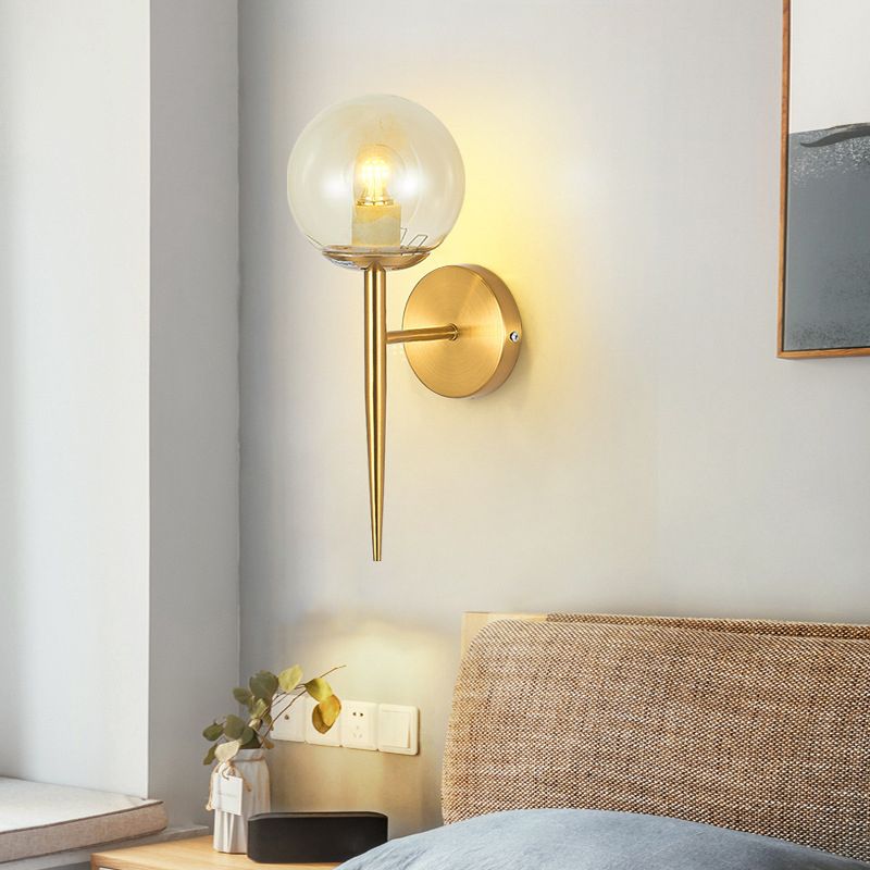 Iron and Glass Bath Sconce in Gold Finish Globe Shade Bathroom Vanity Lighting