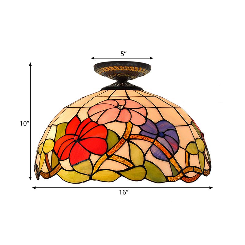 Tiffany pivoine encastré 1 ampoule verre coloré bronze lampe d'éclairage près du plafond, 12 "/ 16" de large