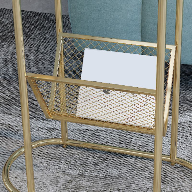 24.8" Tall Iron Frame Base End Table Oval Slate Top Side Table with Magazine Holder