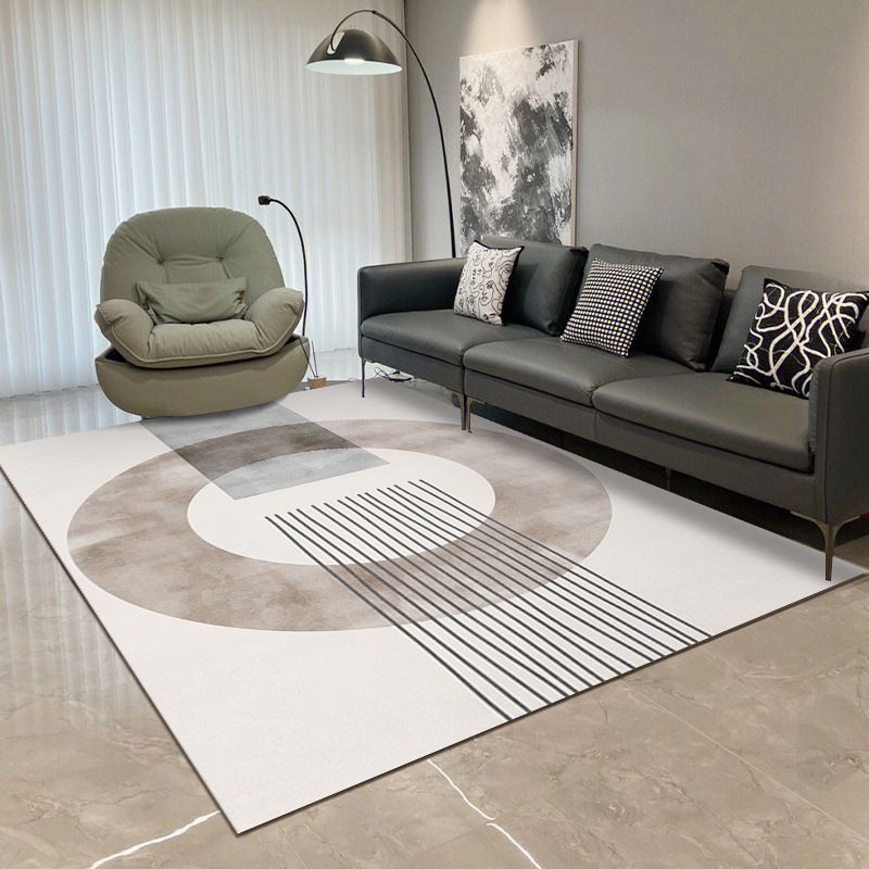 Modern Rectangle Polyster Area Carpet Living Room Non-Slip Backing Geometric Pattern
