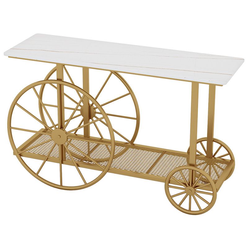 30.32" Tall Wheel Console Table Stone Accent Table with 2 Shelves