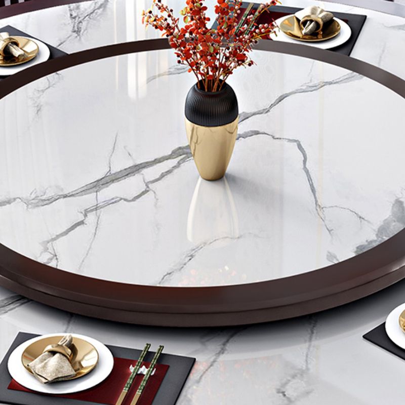 Stone Dining Table Round Dinner Table with Rubberwood Base for Dining Room