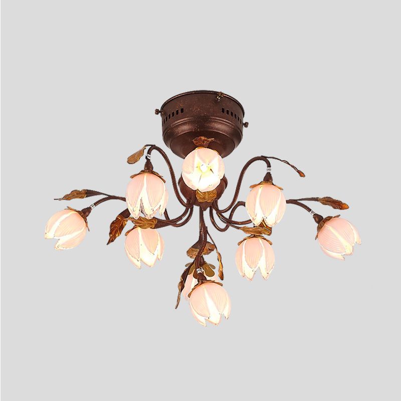 Lotus Metal Plafond Lampe pastorale Style 9 Bulbes Livrage Salon Semi Flush Facul