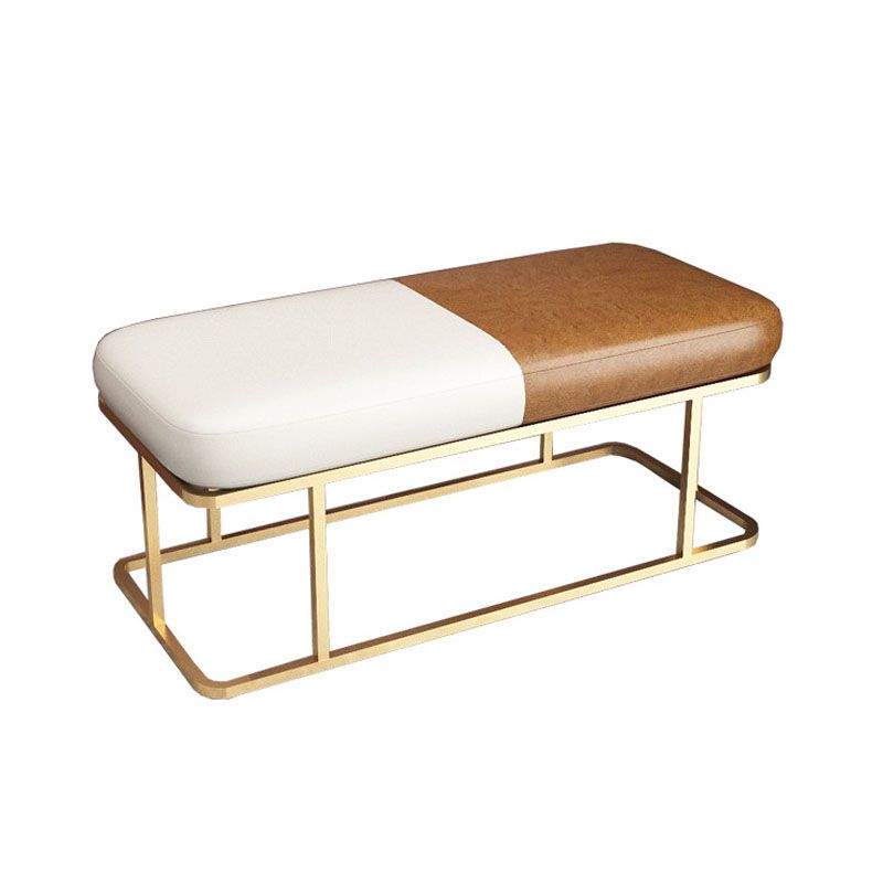 Mid-Century Modern Upholstered Bench Bedroom Seating Bench in Brown and White with Legs