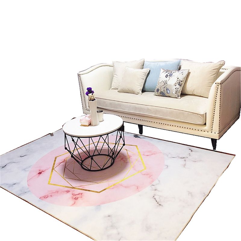 Light Pink Modern Indoor Rug Polyester Diamond Rug Washable Rug for Living Room
