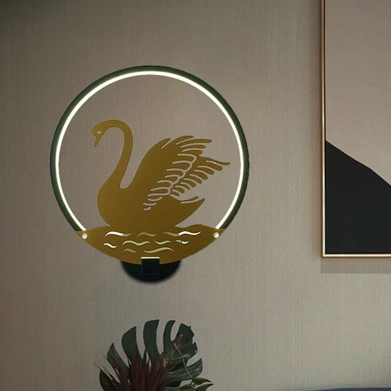 Minimalist Style Rounded Swan Mural Light Metal LED Guest Room Wall Lighting Idea in Black/White, Warm/White Light