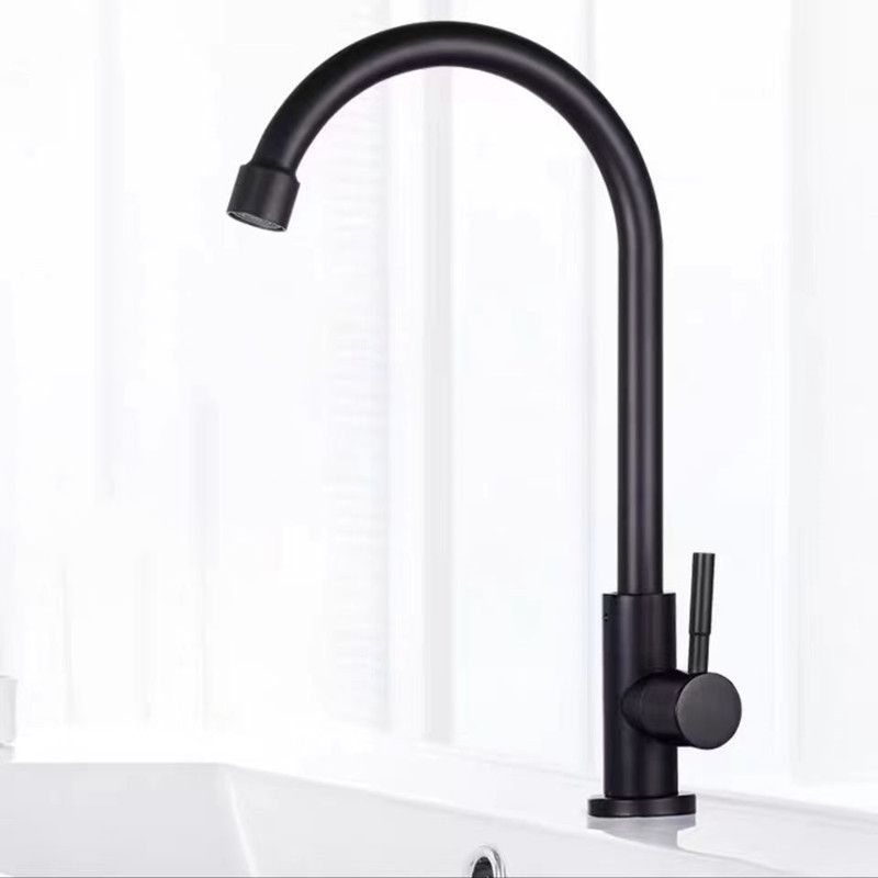 Traditional 1-Handle Faucets Black and Silver Stainless Steel Gooseneck Faucets