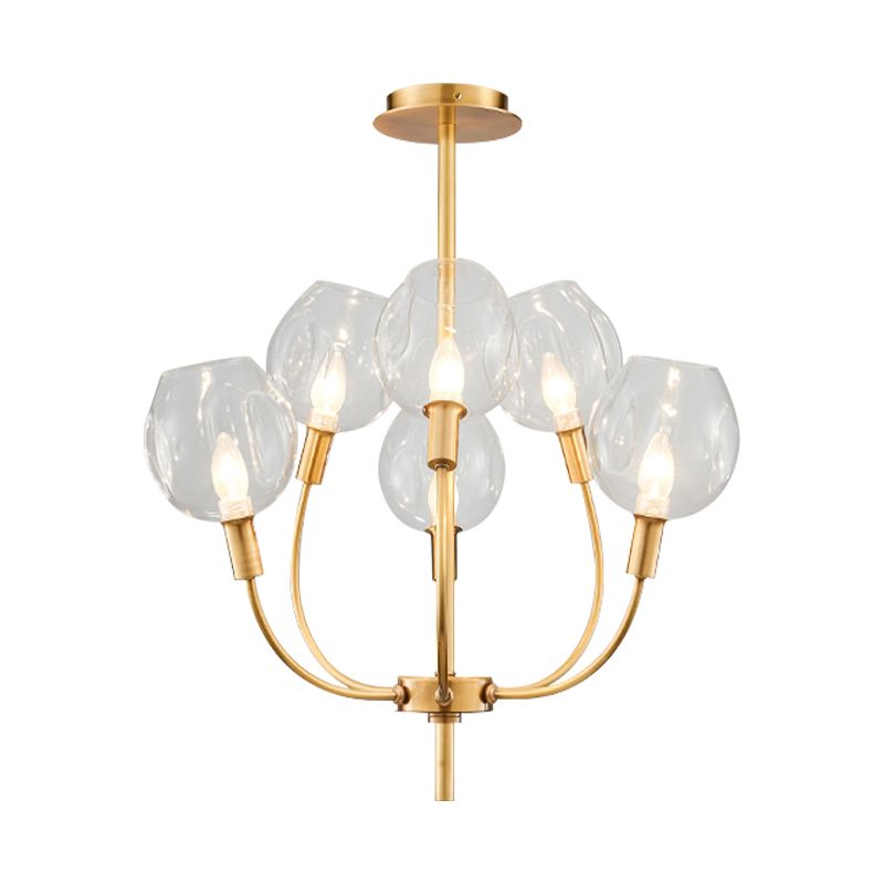 Clear Glass Bud Shade Pendant Light Restaurant Foyer Contemporary Chandelier in Gold