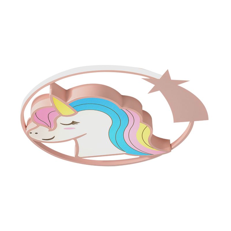 Dessin animé girafe/licorne plafonnier fer enfants chambre LED encastré luminaire en rose/jaune/bleu