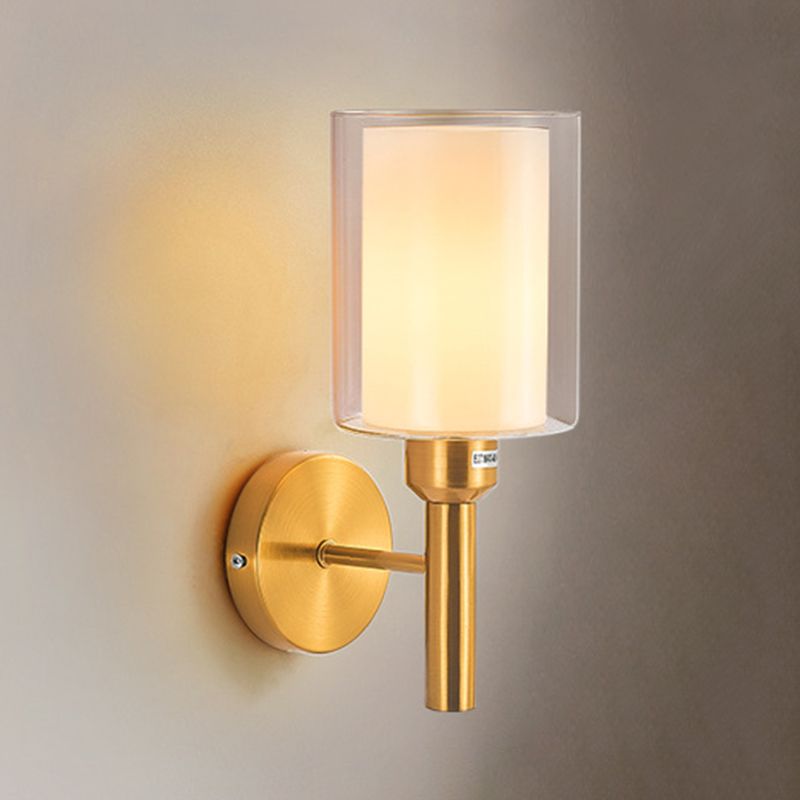 Modern Vanity Lighting Cylinder Shade Wall Light Fixture with Glass for Bathroom